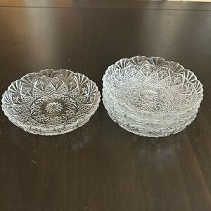 Vintage shallow clear crystal trinket bowl, intricate design